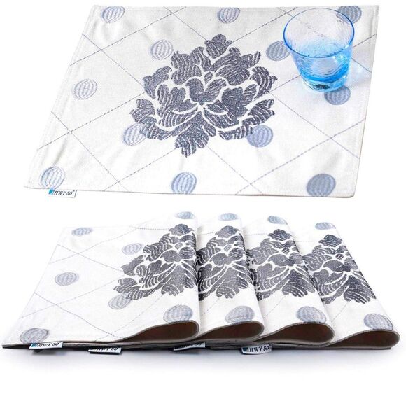 NWOT HWY 50 Linen Embroidered Gray Placemats - 4 piece set - Picture 1 of 5